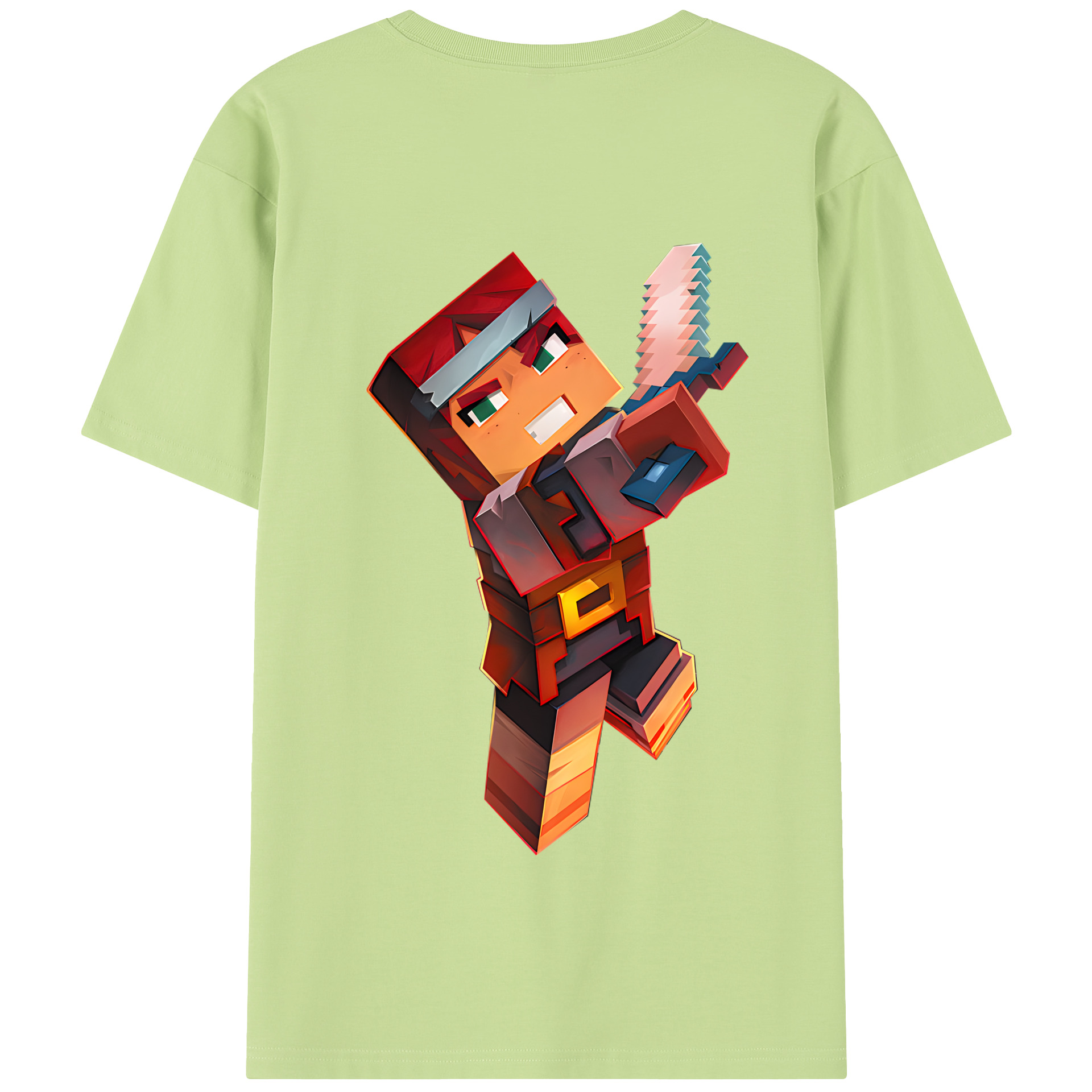 （画像用） マインクラフト ブロックの世界 Minecraft MC Block world 綿100％半袖Tシャツ（背面プリント）